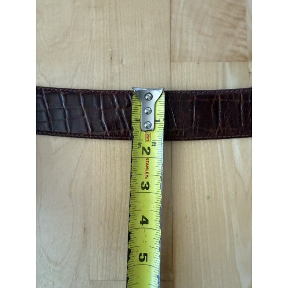 VTG Liz Claiborne Brown Leather Belt Croc Brass Retro Buckle 1” Wide M - Picture 4 of 4